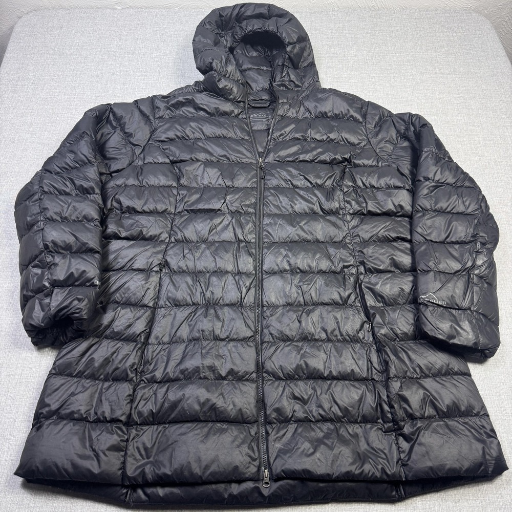 Eddie Bauer EB650 Down Puffer Parka Jacket Womens 2XL Black Hooded Full Zip
